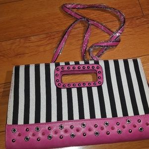 Pink and striped printed crossbody bag